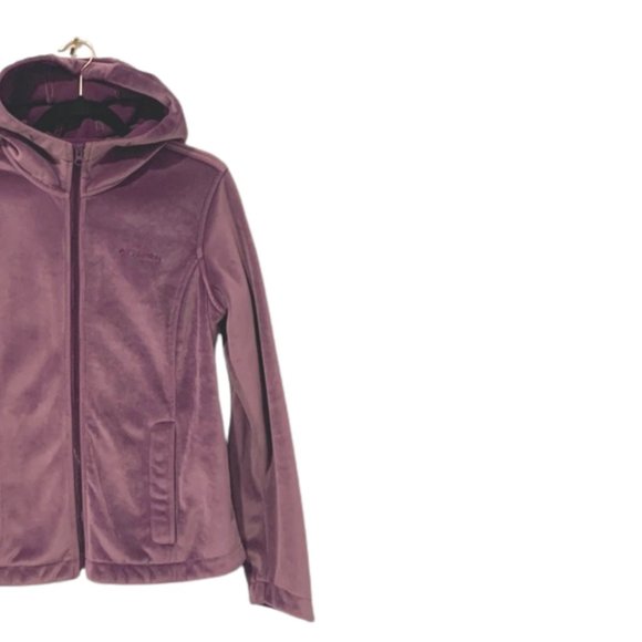 Rare Columbia Zip Up Hooded Jacket, Suede Look, Purple, Scuba Hoodie - Picture 2 of 8